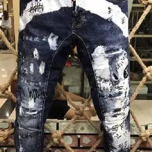 Новые мужские джинсы Рваные для мужчин обтягивающие DSQ джинсы, мужские брюки Джинсы Верхняя одежда мужские брюки A136