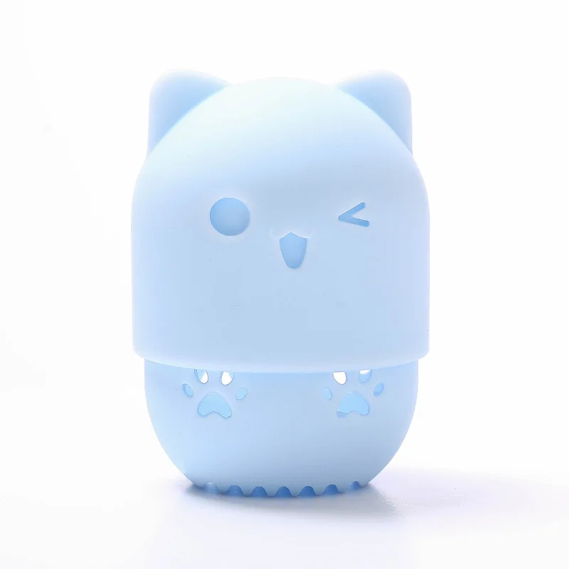 Kitten Beauty Powder Puff Blender Holder Sponge Makeup Egg Drying Case Portable Soft Silicone Cosmetic Blender Sponge Box Holder - Цвет: Light Blue