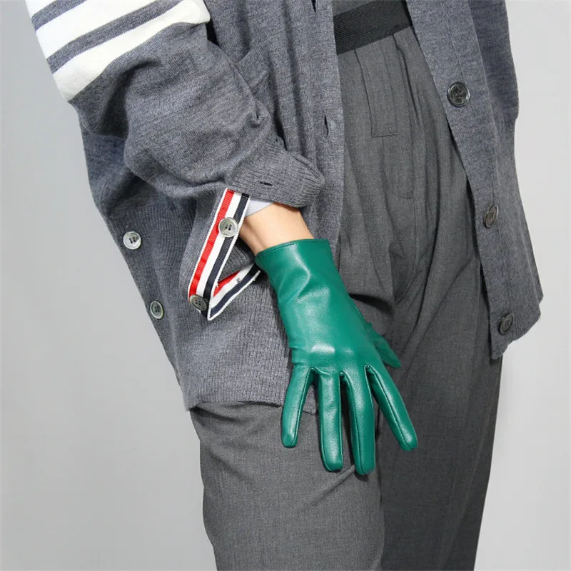 Кожаные перчатки с сенсорным экраном, 60 см, удлиненные, имитация кожи, овчина, лес, изумрудные, темно-зеленые, фруктовые, зеленые, женские перчатки WPU145 - Цвет: 21cm dark green