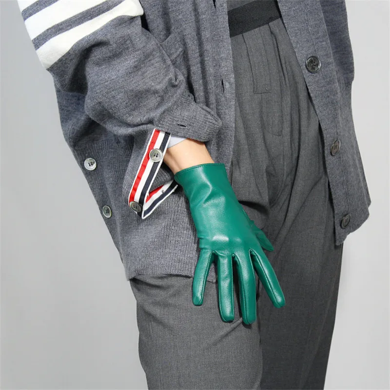 21cm dark green Кожаные перчатки с сенсорным экраном, 60 см, удлиненные, имитация кожи, овчина, лес, изумрудные, темно-зеленые, фруктовые, зеленые, женские перчатки WPU145 - Цвет: 21cm dark green