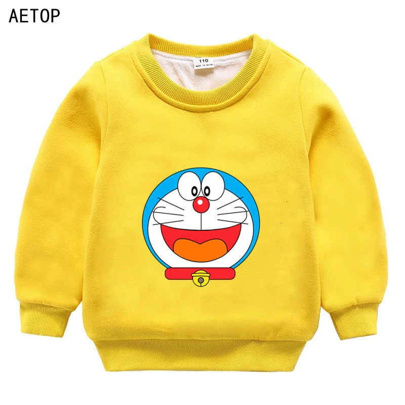Doraemon/ ; зимняя бархатная толстовка; Забавные милые детские топы с круглым вырезом для мальчиков и девочек; детские топы с героями мультфильмов