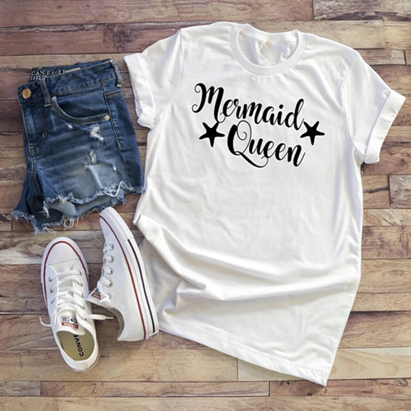 T Shirt Women Tops Plus Size Graphic Tee Mermaid Basic Slogan T-shirt Instagram Femme XS-3XL | Женская одежда