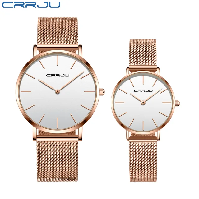 Couple's Watches CRRJU Men Women Fashion Minimalist Quartz Watch Casual Mesh Strap Waterproof Ladies Watch Relogio Masculino 1