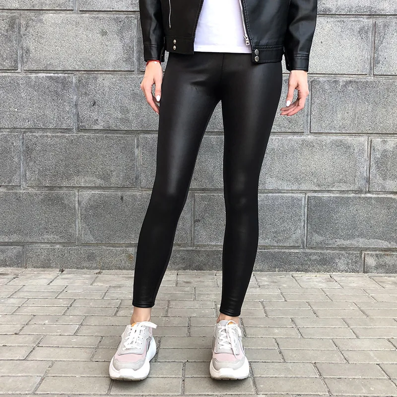 Gothic Thick Velvet Faux Leather Leggings-1