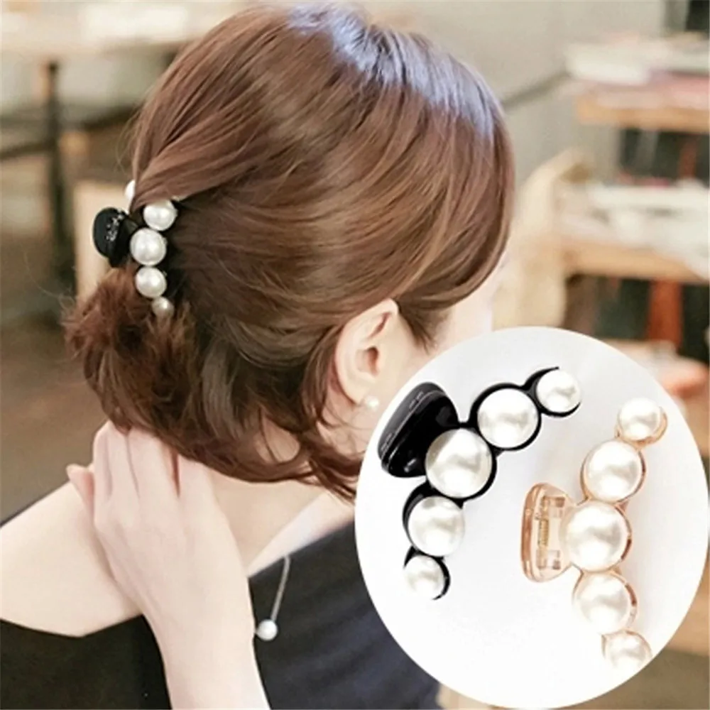 Luxury Pearls Hairpins Hair Ornaments Trendy Hair Clip Shiny Rhinestone Crab Hair Claws For Women Girl Accessories Headwear