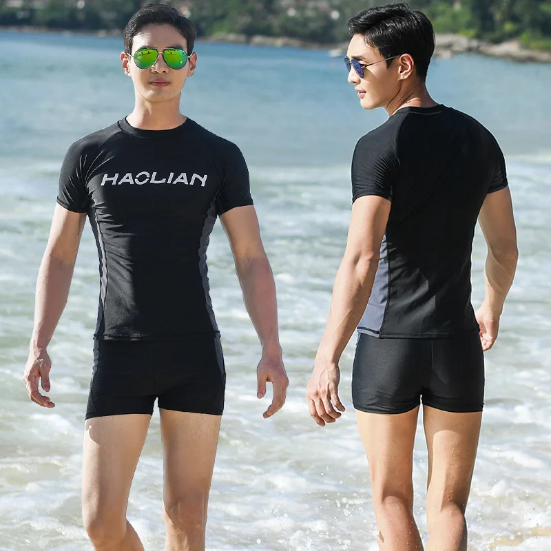 Bañador de dos piezas para hombre, de secado Anti UV traje de baño, camiseta de natación y bañadores de natación, traje de Surf elástico, ropa de playa|Bodis| - AliExpress