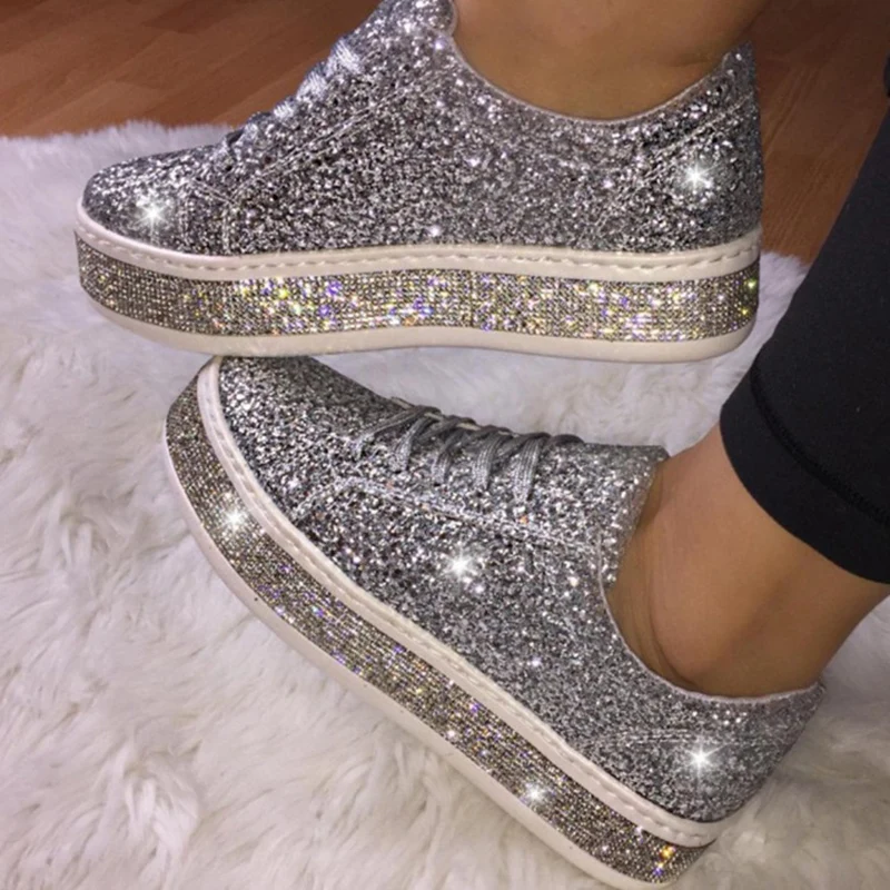 

Spring Women Sneakers Bling Flat Heel Height Increasing Chunky Platform Vulcanized Ladies Loafers Rubber Shoes Zapatos De Mujer