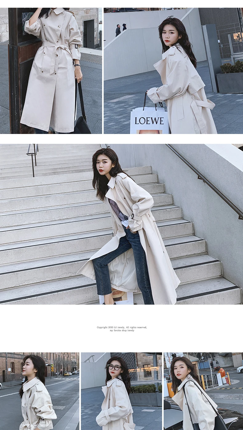 Женская ветровка с поясом manteau femme Новая модная классическая двубортная бежево-белая простая куртка для деловых женщин