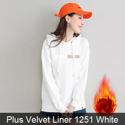 Winter 1251 White Толстовки и кофты Пуловеры Для женщин Осень и Зима капюшоном бархатным лайнером Толстовка средней длины Спортивная одежда1 - Цвет: Winter 1251 White
