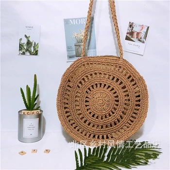 

Bohemian Woven Handbag Women Round Straw Wicker Rattan Beach Tote Bags Designer Famous Brand 2019 Bolsa Feminina Женская Сумка