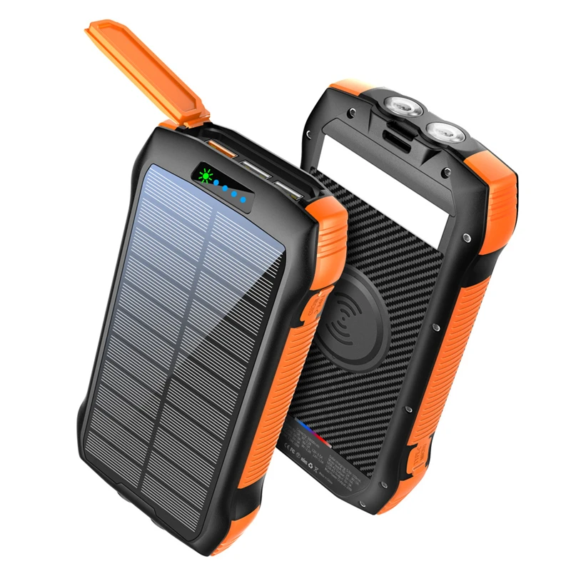 PD20W Solar Power Bank 33500mAh Fast Qi Wireless Charger Powerbank for iPhone 12 Samsung S21 Xiaomi Poverbank with Camping Light best portable charger