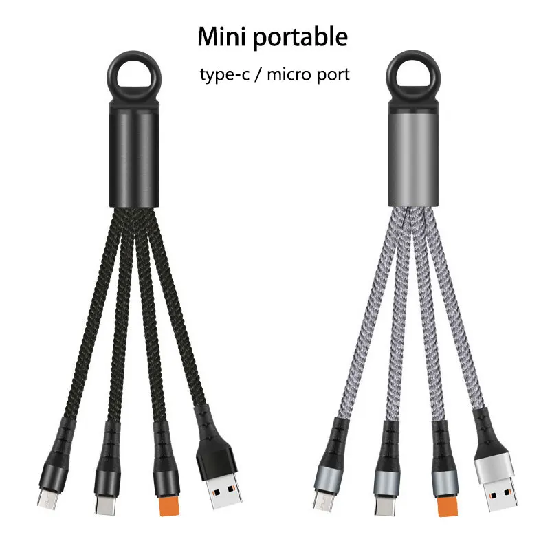 Короткий портативный зарядный кабель для ключей xiaomi oppo vivo 3 в 1 type c micro usb шнур samsung