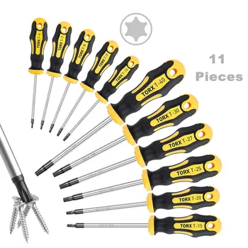 

11 Pieces T-Handle Torx Screwdrivers Set CR-V Hand Tools Kit T6-T40