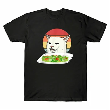 

Angry Women Yelling At Confused Cat At Dinner Table Meme Retro Men'S T-Shirt Tee Tops New Unisex Funny Tee Shirt
