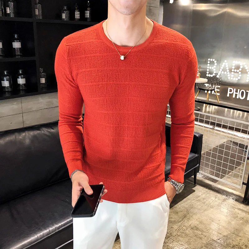 nacarat Свитер Kerst, Pull Chemise Homme, свитер, Повседневный, мужской, Одноцветный, вязанный, рубашки, свитер для отдыха, топ, Pull Homme, Sueteres Hombre, Cafarena - Цвет: nacarat
