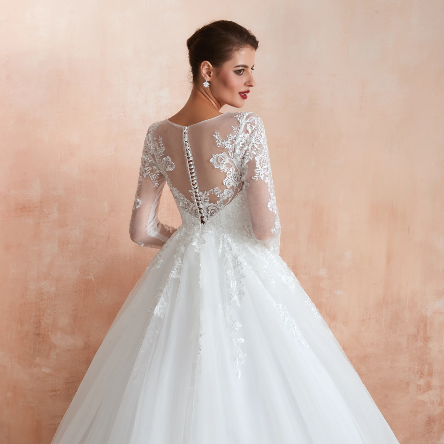 Vivian's Bridal Новое кружевное свадебное платье трапециевидной формы с аппликацией винтажное свадебное платье на пуговицах сзади со шлейфом