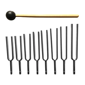 

8pcs 256-512HZ Steel Wooden Box Tuning Fork Set Physics Vibration Professional Mallet Therapy Portable Diagnostic Sound
