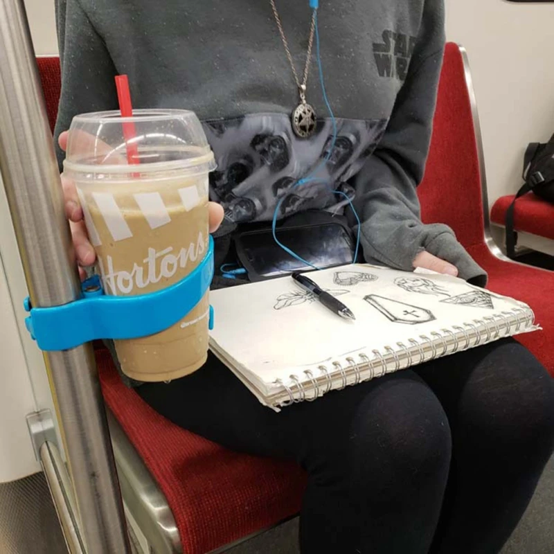 

Stable Portable PP Bus Cup Holder Convenient Hands-free Metro Transport Car Cup Holder Movable Coffee Drink Bicycle Cup Holder