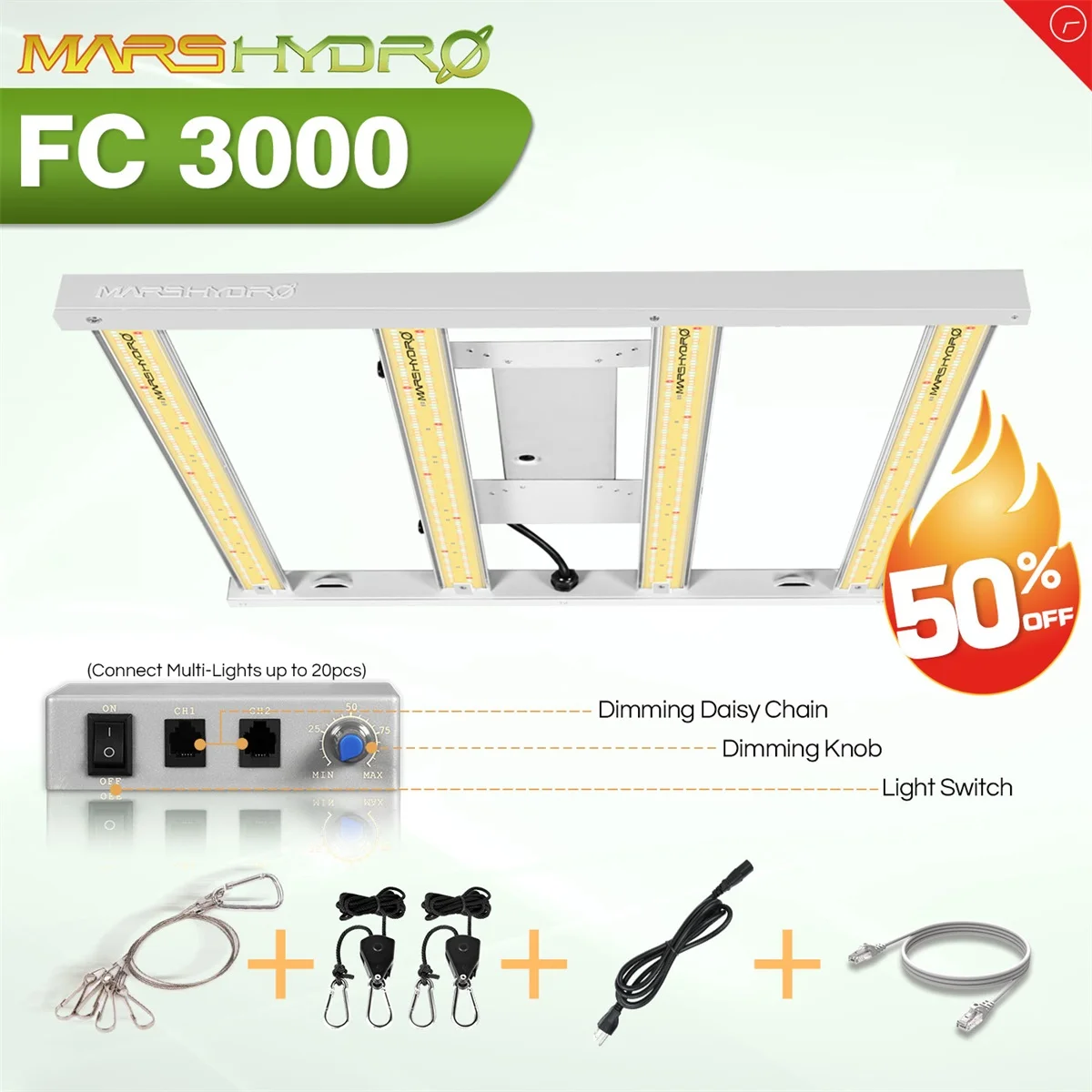 Mars Hydro FC 3000 Sunlike Led Grow Light Dimmable Full Spectrum Samsung LM301D Chips For Indoor Veg Flower Hydroponics Plants