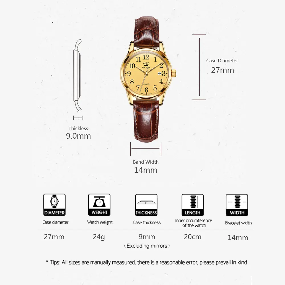 OLEVS Women Watches with Brown Leather Band Fashion Casual Simple Easy Reader Quartz Gold Wristwatch Gifts for Ladies OLEVS Women Watches with Brown Leather Band Fashion Casual Simple Easy Reader Quartz Gold Wristwatch Gifts for Ladies