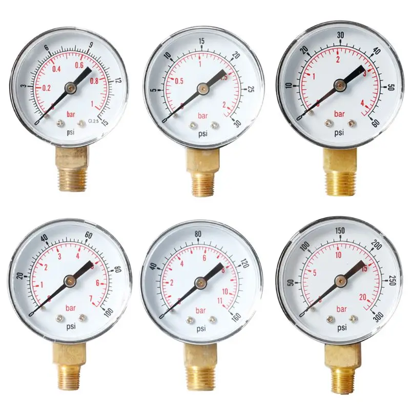 

1pc Radial Pressure Gauge 1/4" BSPT 15PSI 30PSI 60PSI 100PSI 160PSI 300PSI Pressure Gauge Fuel Air Compressor Meter