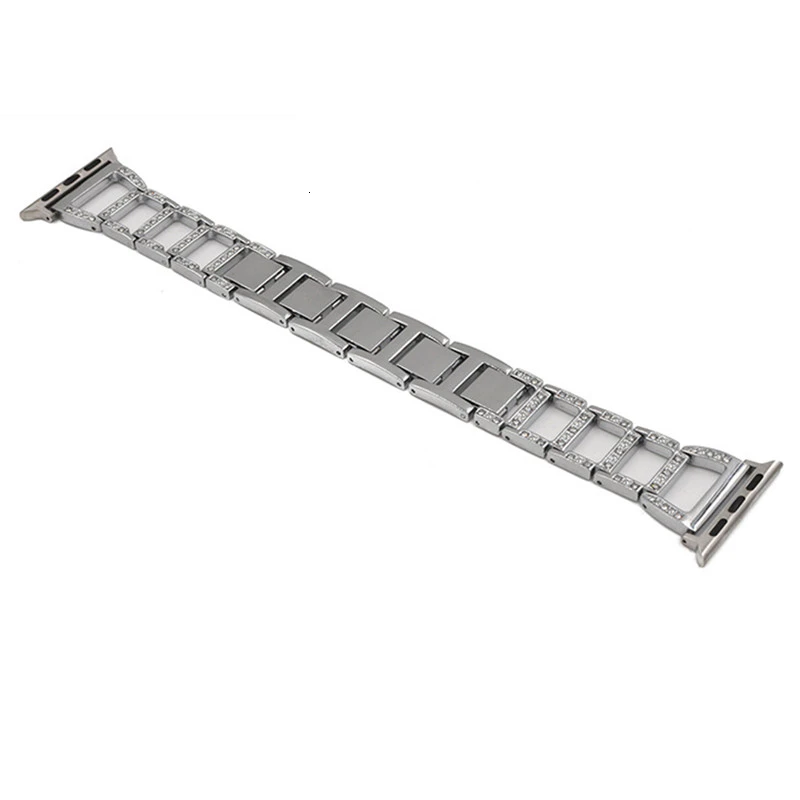 Silver 38MM Браслет для часов Apple, металлический ремешок, аксессуары из нержавеющей стали, трапециевидный Алмазный Набор, стальной ремень iwatch, стальная полоса 1sh - Цвет: Silver 38MM