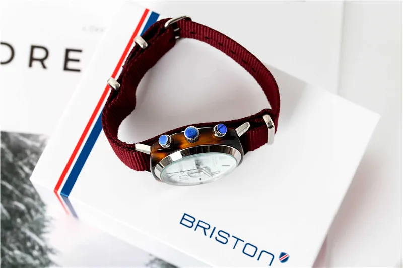 Оригинальные наручные часы BRISTON, высокое качество, Классические нейтральные кварцевые часы с серебристым ободком/белым циферблатом/ремешком винно-красного цвета