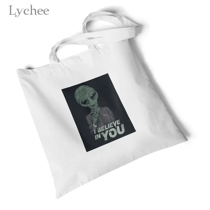 I believe in you Lychee Повседневная Студенческая большая сумка на плечо модные сумки на плечо Женская Холщовая Сумка с принтом инопланетянина женские сумки для покупок - Цвет: I believe in you