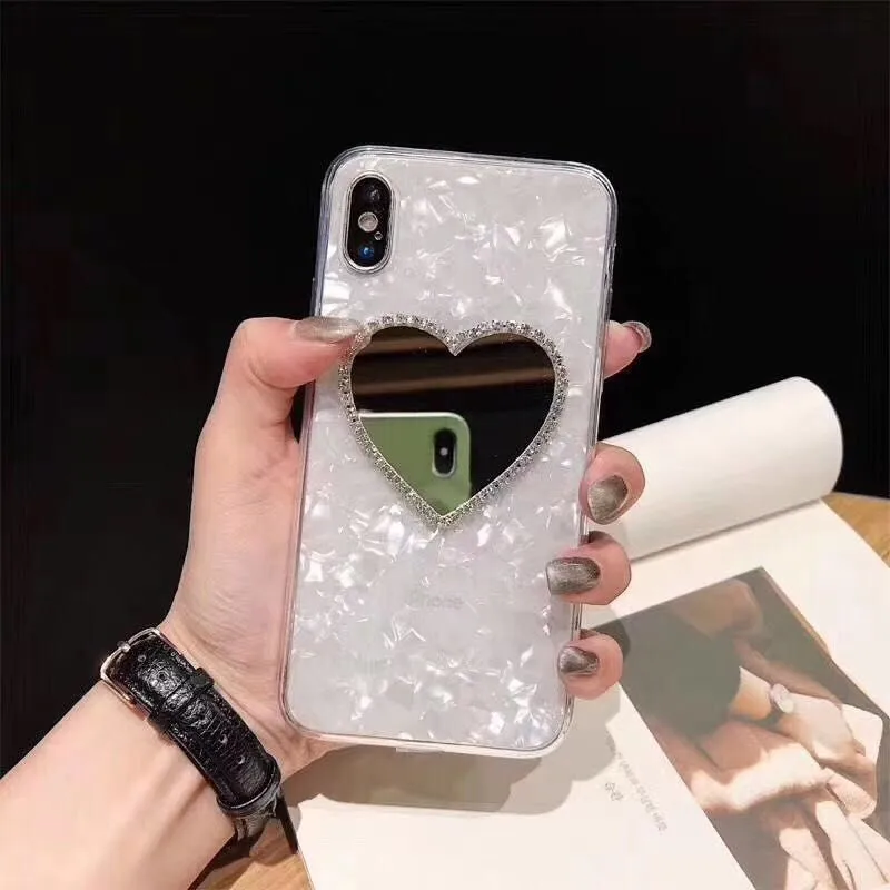 Блестящий зеркальный чехол для телефона с алмазным сердечком Iphone 11 12 Pro Max X Xr 6 7 8