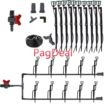 

16PE Hose Auto Sprinkler Misting Irrigation System Greenhouse Garden Auto Watering Sprayer Lawn Cooling Dusting With Stake