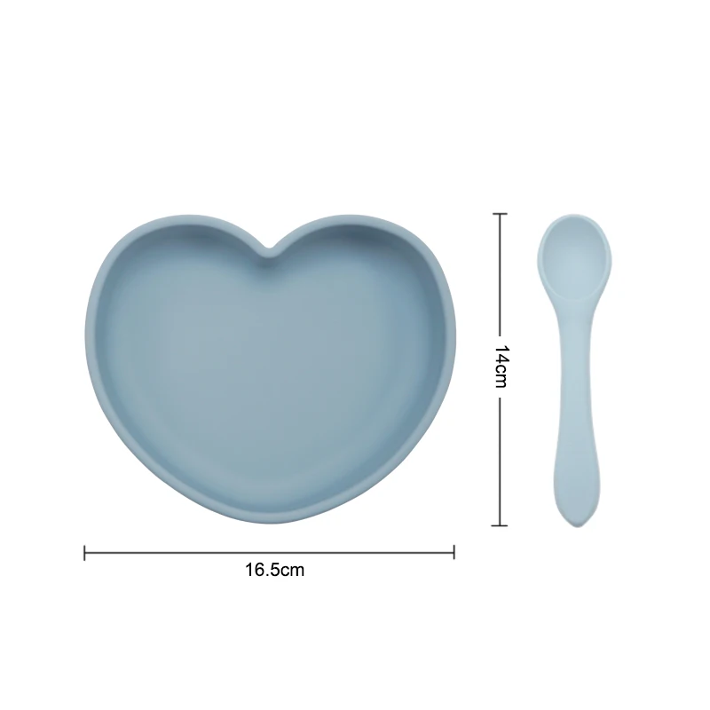 Heart Shape Dinnerware Silicone Cookware Plate For Food Feeding BPA Free Dining Appliance Training Spoon Tableware Baby Stuff