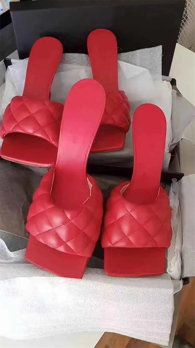 Босоножки из Puff кожи; женские туфли на высоком каблуке с квадратным носком; босоножки на шпильках; женская летняя обувь; босоножки без задника; коллекция года; zapatos de mujer - Цвет: Красный