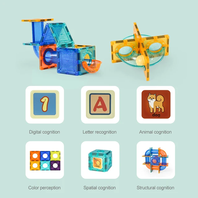 62pcs Magnetic Sheet Ball Track Pipeline Type Building Block Assembling Particle Building Block Educational Toys for Children 2