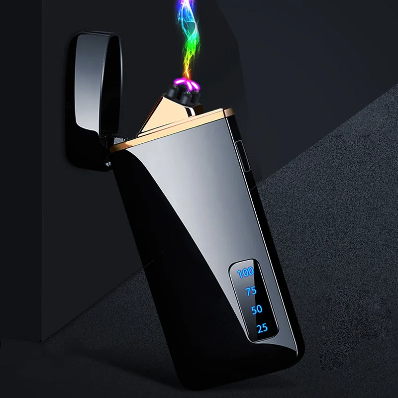 

Double Arc Plasma Lighter Rechargeable Electric Cigar Lighter Flip Ultra-thin Encendedor arc Usb Electronic Lighter for Men Gift