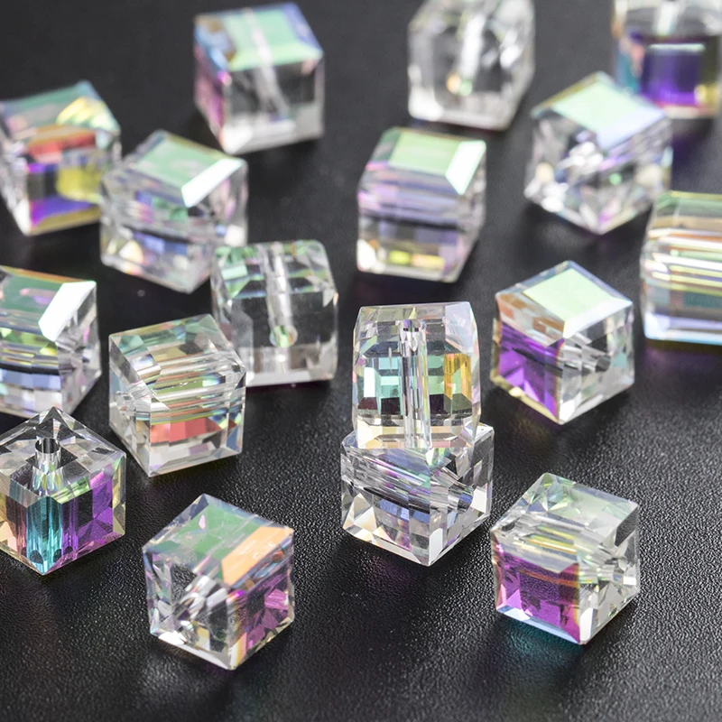 Квадратные граненые хрустальные бусины AB Cube стеклянные свободного размера для