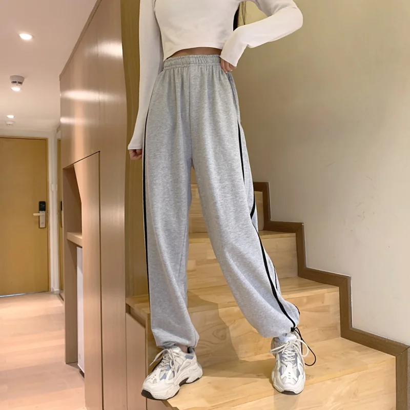

Cotton Pants Women Elastic Waist Casual Trousers Oversized Loose Sweatpants Wide Leg High Waist Kpop Pant Drawstring Sportswear