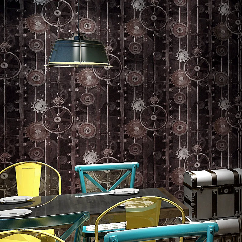 

metallic style bar Internet cafe restaurant space background wall paperPersonality fashion retro industrial style wallpaper