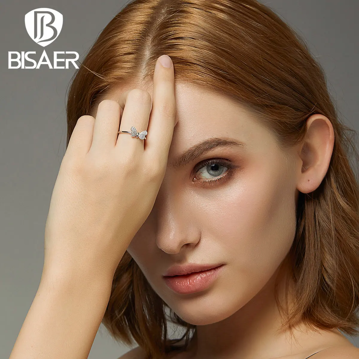 BISAER, дизайн, серебряная бабочка, кольца на палец для женщин, свадебные, Обручальные, ювелирные изделия, S925, подарок, GXR621
