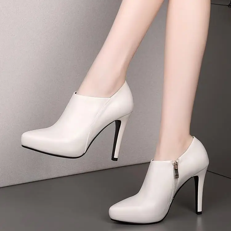 

Waterproofing Platform High heel and Bare Shoe Female Leather Fine heel Deep High heel Head Layer Cowhide womens boots ankle
