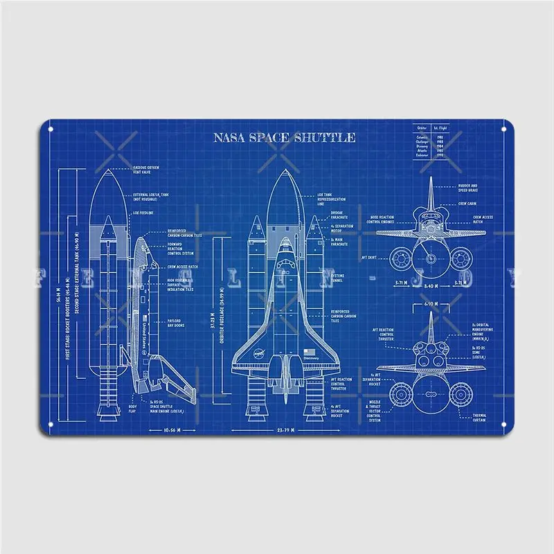 Space Shuttle Blueprint Metal Sign Pub Party Design Painting Decor Tin Sign Poster