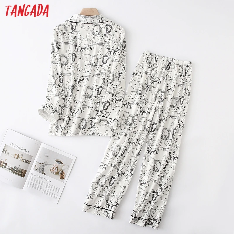 Tangada женские костюмы с забавным животным принтом белые топы и штаны комплекты из 2 предметов Женское ночное белье Комплекты для близнецов Женский комплект YU34