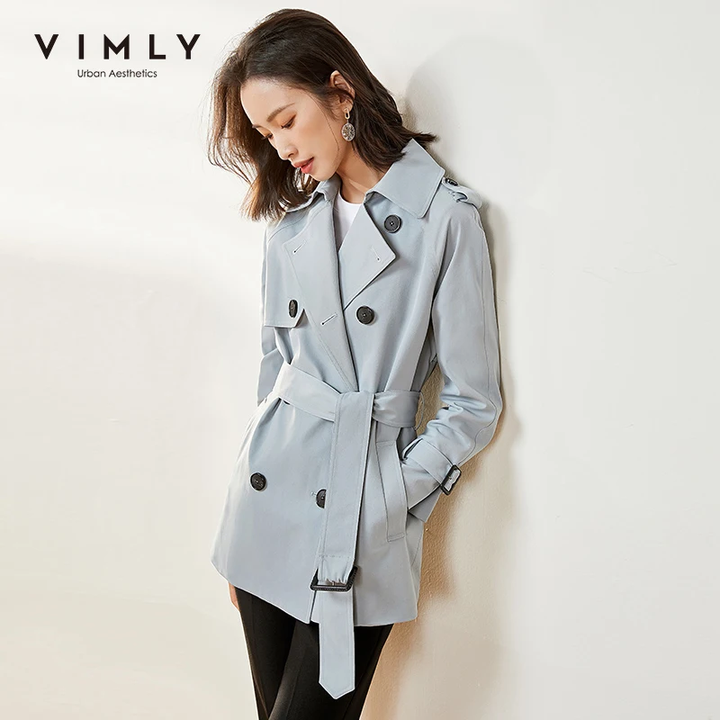 Vimly Trench Coat For Women 2020 Autumn Clothes Women Vintage Solid Double Breasted Belt Casaco Feminino F0033
