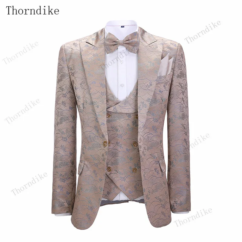 Thorndike Suits Mens Fashion Slim Business Blazer +Vest +Pants 3 Pieces Sets Male Boutique Tuxedos Suits Groom Best Wedding 2