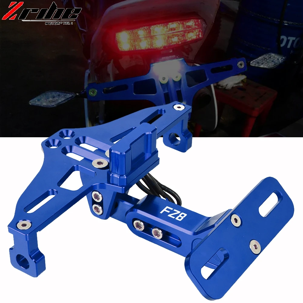 CNC Motorcycle Adjustable Angle Aluminum License Number Plate Frame Holder Bracket LED Light for Yamaha FZ8 FZ 8 2011-2017 2016 |