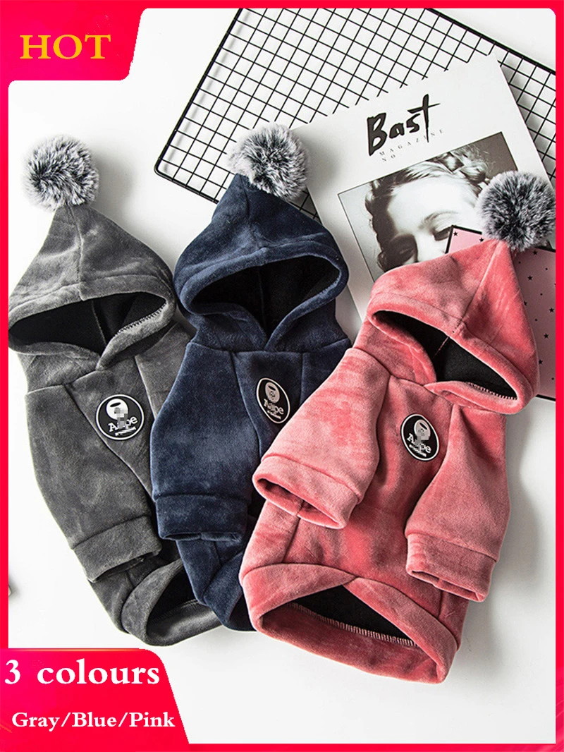 Fuzzy Thermal Dog Coats Winter Clothes Pet Jackets Hoodie Cat