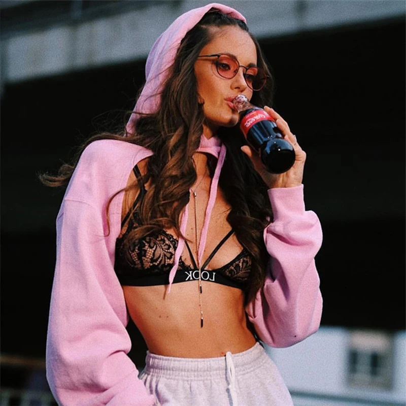 

Sexy Trendy Hoodies Women Sweatshirt Irregular Crop Top Long Sleeve Front Open Hollow Out Hoody Super Short Pullover Streetwear