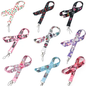 

20pcs/lot G1147 Cartoon Cat Cherry Feminism Lanyard Key Phone Holder Anime Hatsune Miku Neck Strap Keyring ID Card DIY Hang Rope
