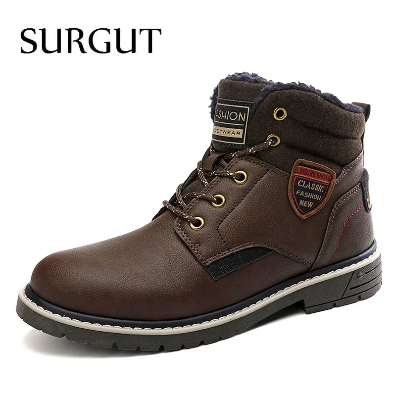 01 Dark Brown SURGUT/Новинка года; зимние теплые мужские ботинки на меху; кожаные водонепроницаемые зимние ботинки; обувь для пустыни; удобные мотоциклетные ботильоны - Цвет: 01 Dark Brown