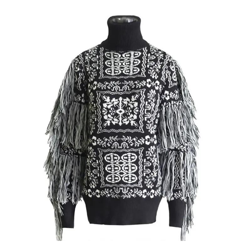 XITAO винтажный вязаный свитер с кисточками, женский стиль, пуловер в стиле пэчворк, элегантный осенний корейский модный свитер, GCC1361 - Цвет: black GCC1361