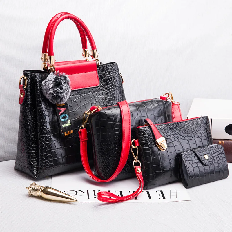 Goedkoop Mode Vrouwen Pu Lederen Schoudertas Hoge Kwaliteit Serpentine Handtassen Grote Capaciteit Designer Vrouwelijke 4 Stuks Set Crossbody Tas